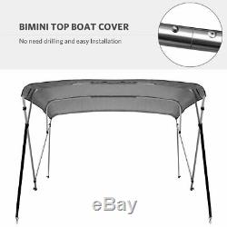 Bimini Top Boat Cover New 54 High 4 Bow 8' ft. L x 73-78 W Gray With Rear Poles
