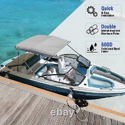 Bimini Top Boat Cover with Rear Support, Gray, 3 Bow 6'L x 46H x 79-84W