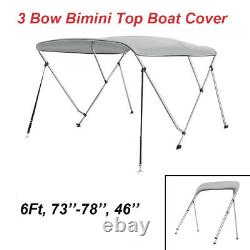 Bimini Top Boat Roof Cover 3 Bow 6ft Long 73-78'' W 46 High 600D Waterproof