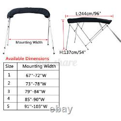Black BIMINI TOP 4 Bow Boat Cover 54 H 67-103 Wide 8ft L with Rear Poles