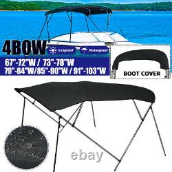 Black Bimini TOP 4 Bow Boat Cover 54 H 67-103 Wide 8ft Long with Rear Poles