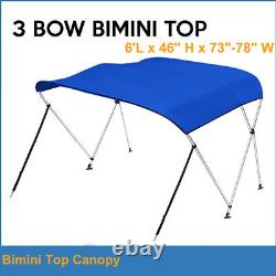 Blue 3 Bow Bimini Top Waterproof Boat Cover 6 FT Length 73-78 Width 46 Height