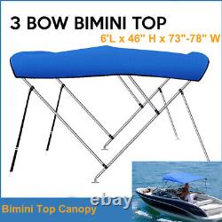 Blue 3 Bow Bimini Top Waterproof Boat Cover 6 FT Length 73-78 Width 46 Height