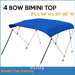 Blue 4 Bow Bimini Top Waterproof Boat Cover 8 FT Length 91-96 Width 54 Height