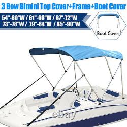 Boat BIMINI TOP 3 Bow Canopy Cover 54 90 W 6 ft w Rear Poles & Storage
