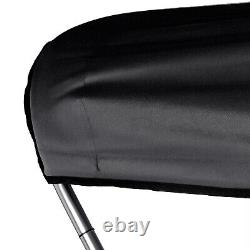 Boat Bimini Top 3 Bow Black Canopy Cover 6ft Long with Storage Bag+Windproof Strap