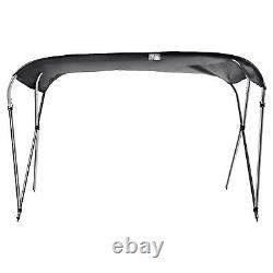Boat Bimini Top 3 Bow Black Canopy Cover 6ft Long with Storage Bag+Windproof Strap
