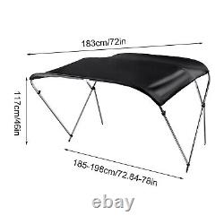 Boat Bimini Top 3 Bow Canopy Cover 6ft Long with Storage Bag+Windproof Strap Black