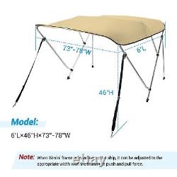 Bow Bimini Top Cover Sun Shade Boat Canopy, 6'L x 46 H x 61-66 W, Sand