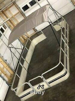 Complete Pontoon Boat Square Tube Bimini Top Kit 10'x8' Grey, Lifetime Warranty