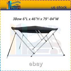 Durable 3 Bow Bimini Top Boat Cover 6FT Length 46 Heigth 79-84 W Black