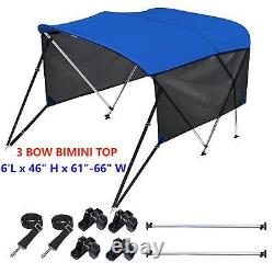 KAKIT 6FT Bimini Top Canopy Sun Shade 750D Blue Boat Cover 3 Bow 46 H 61-66 W