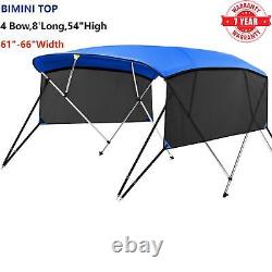 KAKIT Boat Bimini Top 4 Bow Canopy Boat Cover 8FT 61-66 Wide 54 High with Poles