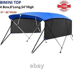 KAKIT Boat Bimini Top 4 Bow Canopy Boat Cover 8FT 91-96 Wide 54 High with Poles