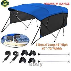 KAKIT Boat Bimini Top 6ft Boat Cover 3 Bow 46 H 67-72 W Sun Shade Canopy