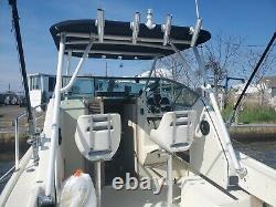 NEW! Dolphin walk around t top wakeboard tower bimini top WHITE with 2 rod holders