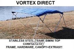 New Blue Vortex Stainless Steel Frame Bimini Top 8 Ft Long, 91-96 Wide