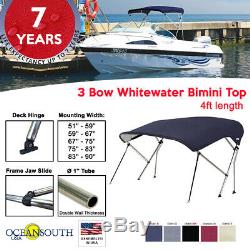 Oceansouth 3 Bow BIMINI TOP Boat Cover 4ft Long with Rear Support Poles