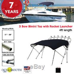 Oceansouth 3 Bow Bimini Top with Rocket Launcher 4ft Length 51- 59 Black