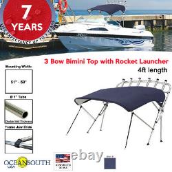 Oceansouth 3 Bow Bimini Top with Rocket Launcher 4ft Length 51- 59 Blue