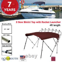 Oceansouth 3 Bow Bimini Top with Rocket Launcher 4ft Length 75- 83 Maroon
