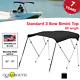 Oceansouth BIMINI TOP 3 Bow Boat Cover Black 67-72 Wide 6ft Long With Rear Poles