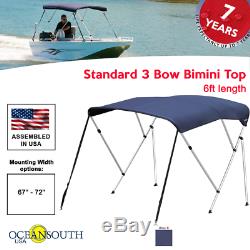 Oceansouth BIMINI TOP 3 Bow Boat Cover Blue 67-72 Wide 6ft Long With Rear Poles