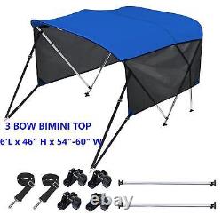 PREMIUM BIMINI TOP 3 Bow Boat Cover 54-90 Wide 8ft Long WithRear Poles Sidewalls