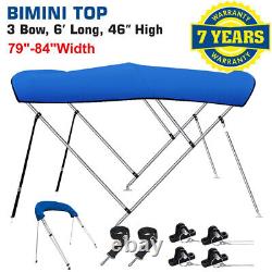 PREMIUM BIMINI TOP 3 Bow Boat Cover 79 84 Wide 6ft Long With Rear Poles