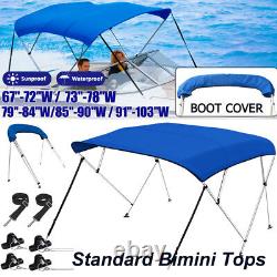 PREMIUM BIMINI TOP 3 Bow Boat Cover 79 84 Wide 6ft Long With Rear Poles