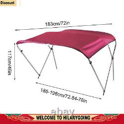 PU Coating Bimini Top Boat Cover 3 Bow 6 Long, Red, waterproof, UV-resistant