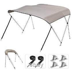 Premium 3/4 Bow Gray Boat Bimini Top Boat Cover Set with Boot and Rear Pole NEW