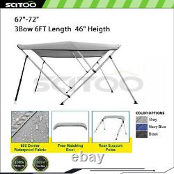 SCITOO 3 Bow Canopy Bimini Top Boat Roof Cover Anti-UV 8FT Long 67-72 Width