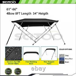SCITOO 4 Bow Boat Bimini Top Cover 8FT Length 54 Heigth 61-66 Width