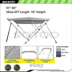 SCITOO Gray 90-96Width Bimini Top Boat Waterproof 600D Canvas Cover 46Heigth