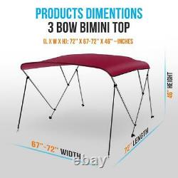 Serenelife 3 Bow Bimini Top- All Stainless Steel Mounting Hardware (Burgundy)