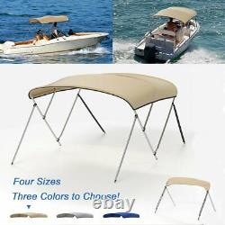 Standard BIMINI TOP 3 Bow Boat Cover 6ft Long With Rear Poles & Boot Beige