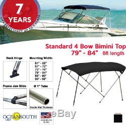 Standard BIMINI TOP 4 Bow Boat Cover Black 79-84 Wide 8ft Long With Rear Poles