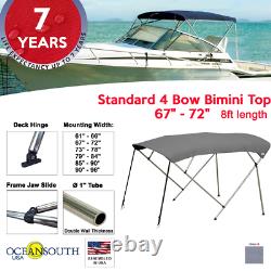 Standard BIMINI TOP 4 Bow Boat Cover Gray 67-72 Wide 8ft Long With Rear Poles