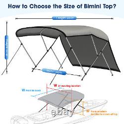 US BIMINI TOP 3 Bow Boat Cover Marine Canopy Cover 600D Oxford Cloth Grey Set