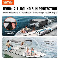 VEVOR 4 Bow Bimini Top Boat Cover Detachable Mesh Sides 600D with Frame 91-96W