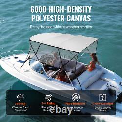 VEVOR 4 Bow Bimini Top Boat Cover Detachable Mesh Sides 600D with Frame 91-96W