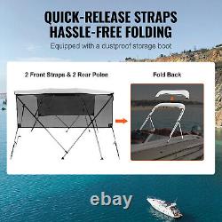 VEVOR 4 Bow Bimini Top Boat Cover Detachable Mesh Sides 600D with Frame 91-96W