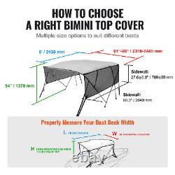 VEVOR 4 Bow Bimini Top Boat Cover Detachable Mesh Sides 600D with Frame 91-96W