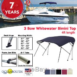 WHITEWATER BIMINI TOP 3 Bow Boat Cover With Rear Poles & Integrated Cover