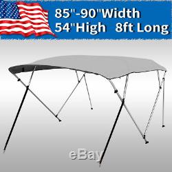 Water Proof 4 Bow Bimini Top Canopy fits Boats with Beam Width 85 to 90 Gray