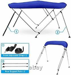 XGEAR Bimini Top Boat Cover with Rear Support Poles Pacific Blue 3 Bow 6'L x