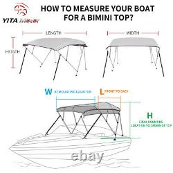 YITAMOTOR 4 Bow Bimini Top Canopy Boat Roof Cover Sun Shade with Rear Pole Gray